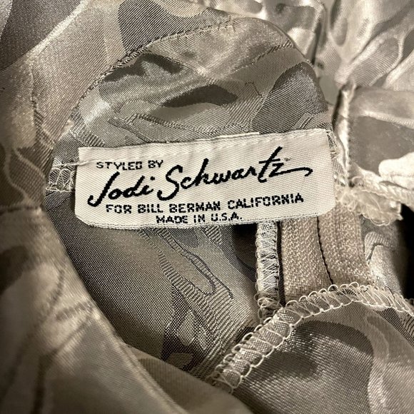 80s Vintage Jodi Schwartz Silver Gray Silky Abstract Jacquard Sculptured Dress - Picture 5 of 5